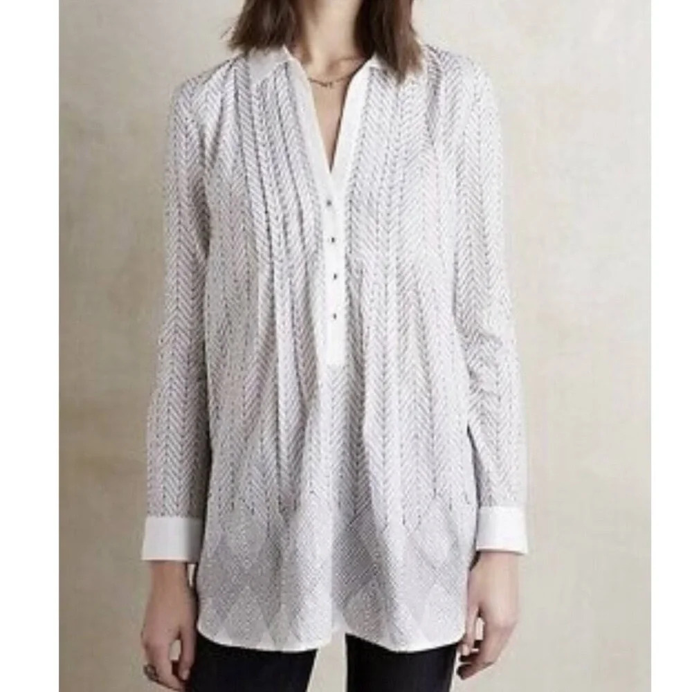 Anthropologie Asha Embroidered Long‎ Sleeve Tunic Pop Over Blouse
